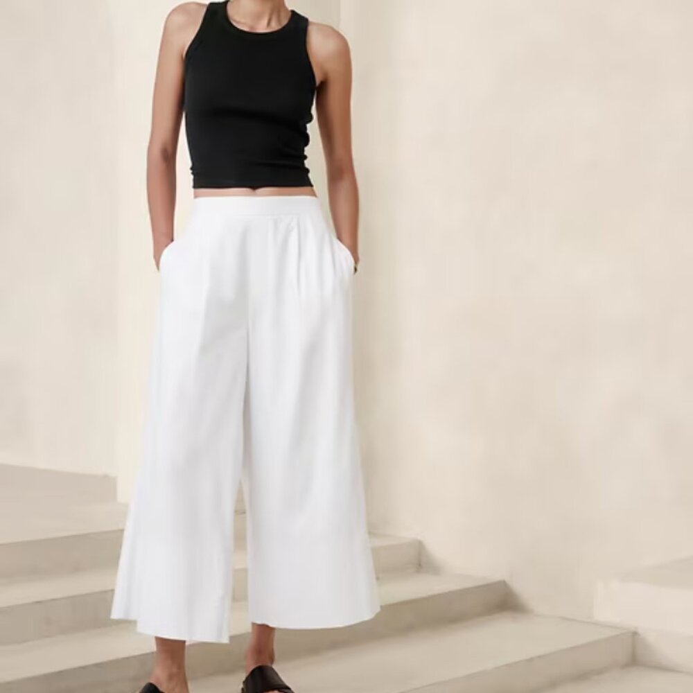 NWT Banana Republic cropped, wide leg, linen-blend pants white size medium